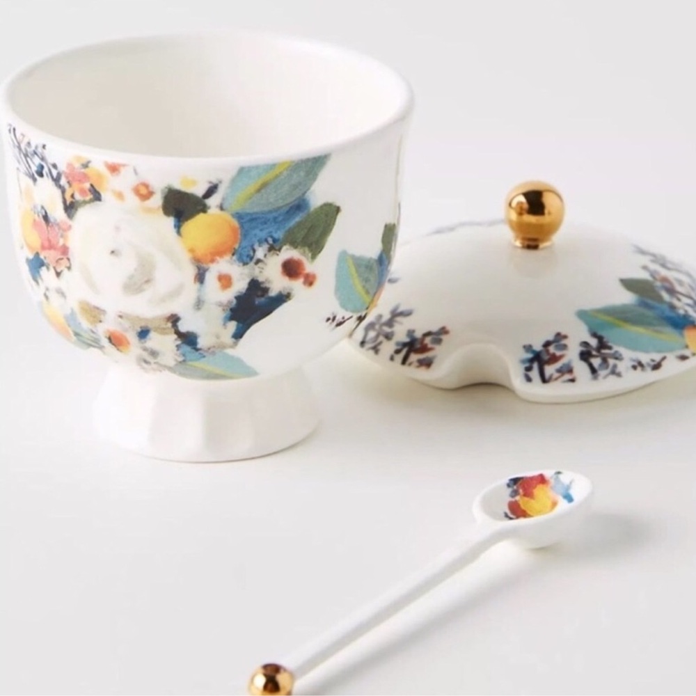 Anthropologie Botanica Handpainted Stoneware Sugar Pot NIB NWT - Picture 2 of 12